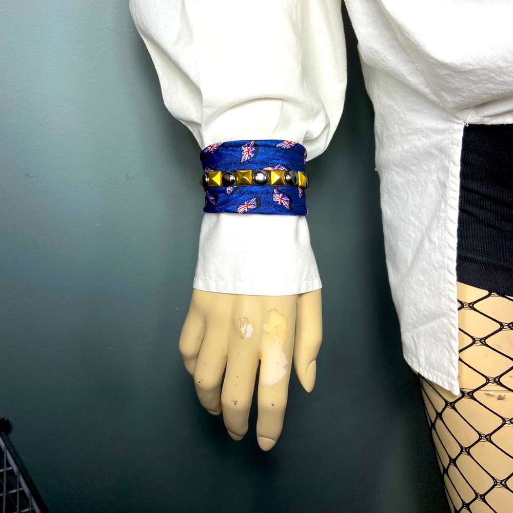 One of a kind,Handmade, Upcycled silk Mens tie, with stud trim, sexy wrist cuff.